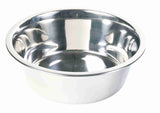 Runde Metallschale aus glänzendem Edelstahl mit glatter Oberfläche und leicht erhabenem Rand.