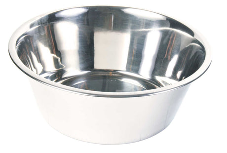 Metallschüssel mit glänzender Oberfläche, runde Form, innen und außen reflektierend.