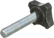 Metallschraube mit schwarzem Griff in Form eines Sterns, silbernes Gewinde sichtbar.