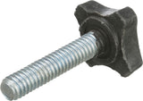 Metallschraube mit schwarzem Griff in Form eines Sterns, silbernes Gewinde sichtbar.