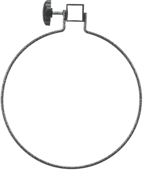 Metallring mit quadratischer Halterung und schwarzem Drehknopf, Ersatzteil vermutlich für Napfhalterung.