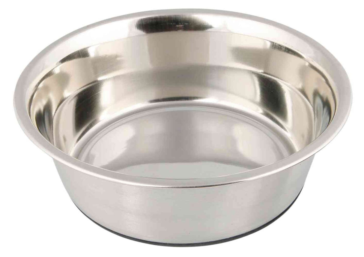 Metallschüssel mit rundem Rand, aus glänzendem Material, auf weißem Hintergrund dargestellt.