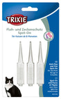 Drei weiße Pipetten mit der Aufschrift "Pipetas Insectifugas" und "Floh- und Zeckenschutz" für Katzen ab acht Monaten.