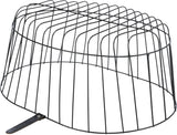 Schwarzes, gewölbtes Metallgitter mit Lederbefestigung für Fahrradkorb.
