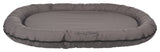 Graues, ovales Hundebett mit gepolstertem Rand, Aufschrift "Samoa Classic", glatte Oberfläche.