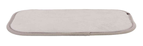Rechteckige, beige Matte mit abgerundeten Ecken und weichem Rand, flach liegend.