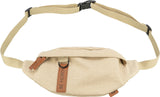 Beige Bauchtasche mit verstellbarem Gurt und schwarzer Schnalle, Lederakzente sowie Aufschrift "BE NORDIC".