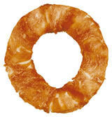 Runder, getrockneter, bräunlich-orangefarbener Ring aus Fleisch oder fleischähnlichem Material.