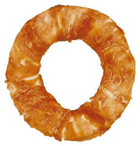 Runder, getrockneter, bräunlich-orangefarbener Ring aus Fleisch oder fleischähnlichem Material.