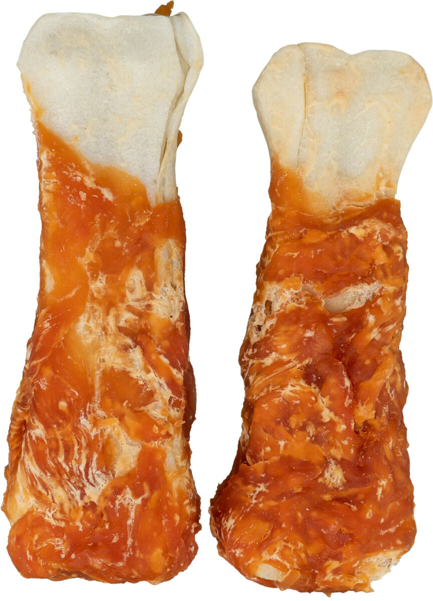 Zwei längliche, braun-weiße Kaustangen mit fleischiger Textur und unterschiedlichen Formen.