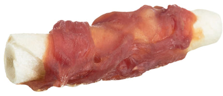 Ein Kauknochen mit fleischiger, roter Umhüllung.