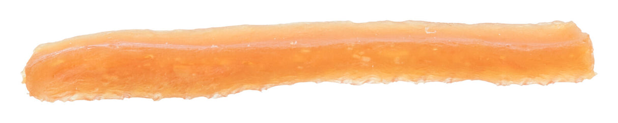Länglicher orangefarbener Gegenstand mit unregelmäßiger Oberfläche, die an einen Kausnack erinnert.