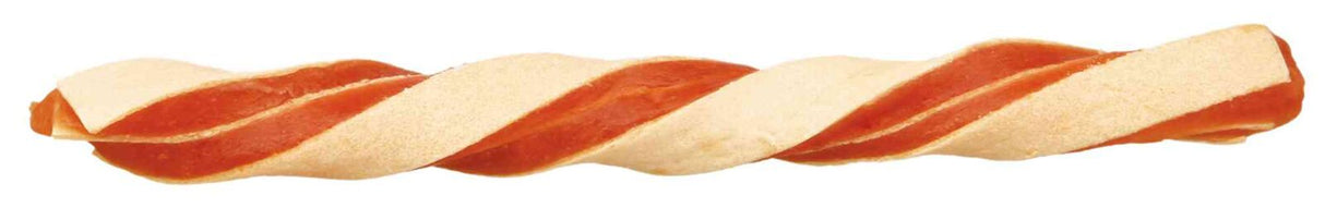 Eine gedrehte Stange aus zwei alternierenden Farben, beige und rot-orange.