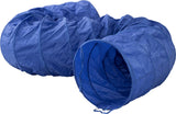 Blauer Spieltunnel mit gewellter Struktur, aus leichtem Material gefertigt und für Haustiere geeignet.