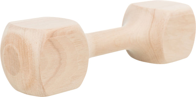 Holzhantel mit zwei quadratischen Enden und glatter Oberfläche in natürlicher Holzfarbe.
