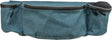 Blau-grüne Tasche mit mehreren Reißverschlüssen, aus Stoff mit sichtbarer Naht, zwei abgerundete Seitentaschen.