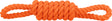 Orangefarbener gedrehter Knoten aus Seil mit zwei sichtbaren Ösen an den Enden.