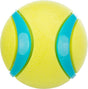 Gelber Ball mit zwei geschwungenen, hellblauen Streifen an den Seiten, die die Oberfläche unterbrechen.