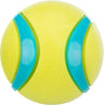 Gelber Ball mit zwei geschwungenen, hellblauen Streifen an den Seiten, die die Oberfläche unterbrechen.