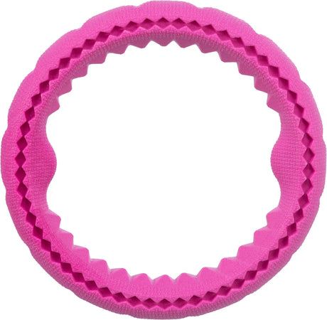 Runder, rosa Ring mit gezacktem Rand und strukturiertem Muster, sichtbar von oben.