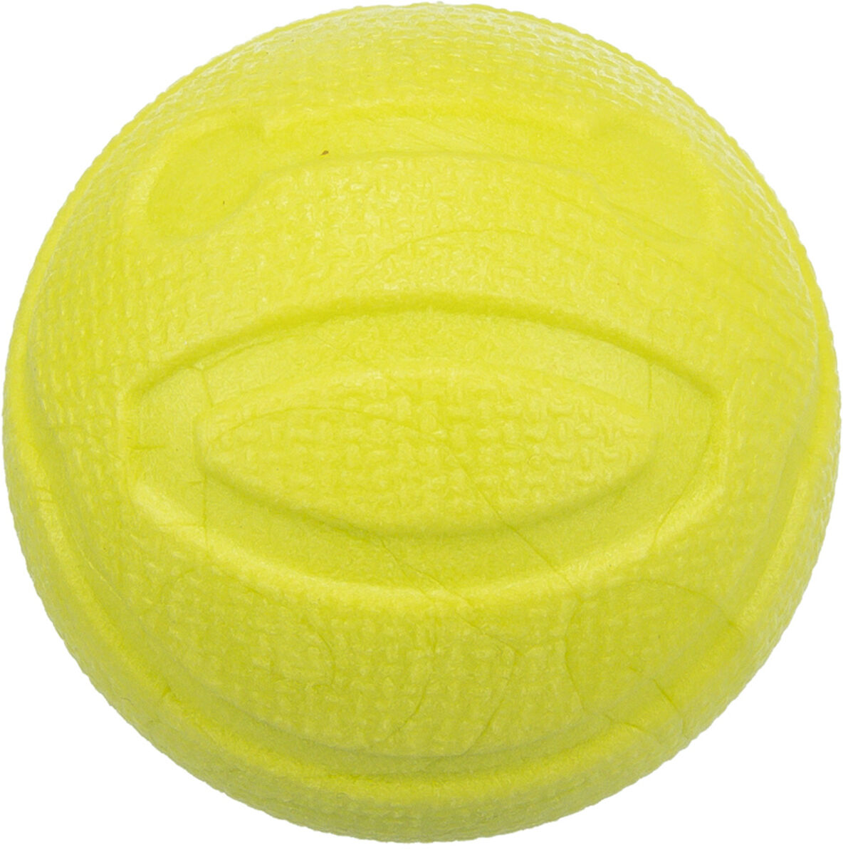 Gelber, strukturiert erscheinender Ball mit eingeprägten Mustern auf der Oberfläche.