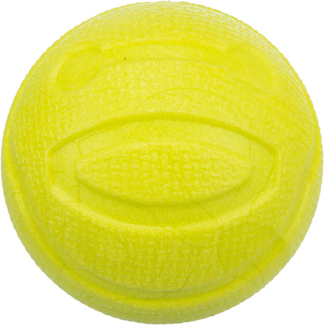 Gelber, strukturiert erscheinender Ball mit eingeprägten Mustern auf der Oberfläche.