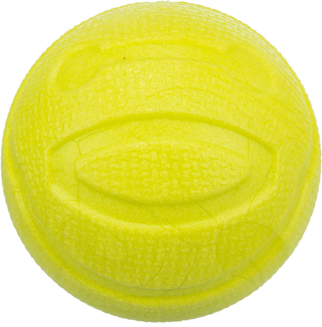 Gelber, strukturiert erscheinender Ball mit eingeprägten Mustern auf der Oberfläche.