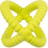 Gelbes, multidimensionales Spielzeug in Knotenform mit geripptem Oberflächenmuster.