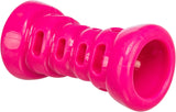 Rosa, zylindrisches Spielzeug mit mehreren Öffnungen und einem hohlen Inneren.