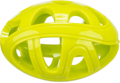 Gelber, glänzender Ball mit ovalen Öffnungen und glatter Oberfläche.