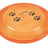 Orangefarbener Frisbee mit vier schwarzen Pfotenabdrücken und der Aufschrift „Dog Activity“.