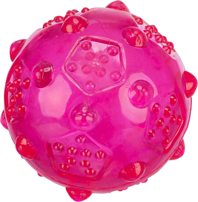 Rosa, stacheliger Ball mit erhobenen Punkten und geometrischen Mustern.