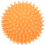 Ein orangefarbener Ball mit stacheliger Oberfläche, gleichmäßig mit spitzen Noppen bedeckt.