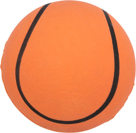 Oranger Ball mit schwarzen Streifen, die parallel zueinander verlaufen.