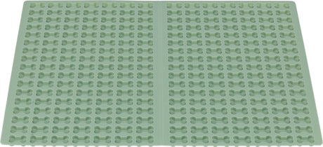 Grüne Silikonform mit regelmäßigen Knochenformenreihen über die gesamte Fläche verteilt.