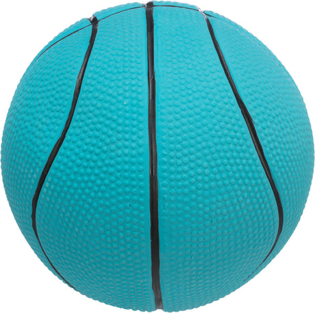 Türkiser Ball mit genoppter Oberfläche und drei schwarzen Linien, die ihn in Segmente unterteilen.