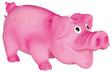 Pinkes Spielzeug in Schweineform mit großen Augen und hervorgehobenen Gesichtszügen.