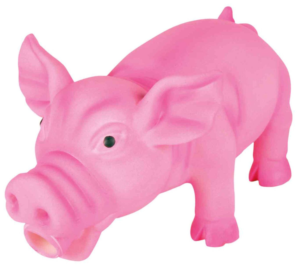 Rosa Spielzeug in Form eines Schweins mit großen Augen und detaillierten Merkmalen.