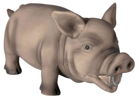 Graue Schweinefigur mit Ring im Nasenbereich, solide und detailreich gearbeitet, zeigt lebendige Mimik.