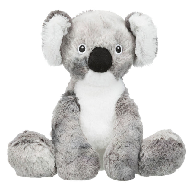 Graues und weißes Plüschtier in Form eines Koalas mit großen runden Ohren und einem schwarzen ovalen Nasenbereich.
