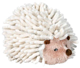 Kuscheliger Igel aus Plüsch mit langen, weißen Stoffstacheln und einem rosafarbenen Gesicht mit brauner Nase.