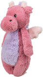 Plüschfigur in Drachenform mit rosa und lila Fell und kleinen Flügeln.