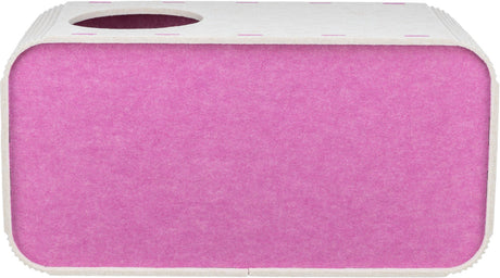 Rechteckige Box mit pinker Fläche und runden Kanten, oben rundes Loch, weiße Umrandung.