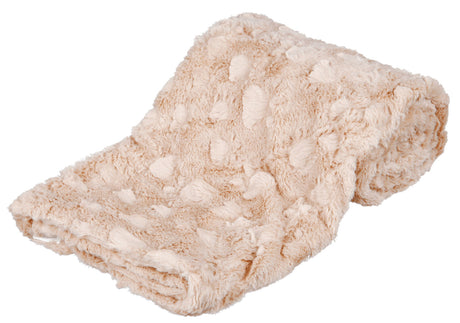 Weiche, beige Decke mit strukturierter Oberfläche und flauschiger Textur, locker gefaltet dargestellt.