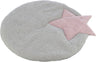 Runde, flauschige graue Matte mit integriertem rosa Stern.