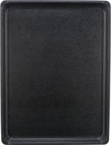 Schwarzes, rechteckiges Backblech mit erhöhtem Rand und glatter Oberfläche.