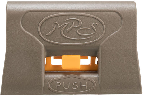 Taupefarbene Ersatz-Klammer mit gelbem Innenelement und sichtbarem "PUSH"-Schriftzug.