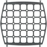Schwarzes, rechteckiges Gitter mit abgerundeten Ecken und gleichmäßigen, quadratischen Öffnungen.