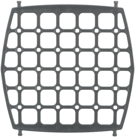 Schwarzes, rechteckiges Gitter mit abgerundeten Ecken und gleichmäßigen, quadratischen Öffnungen.