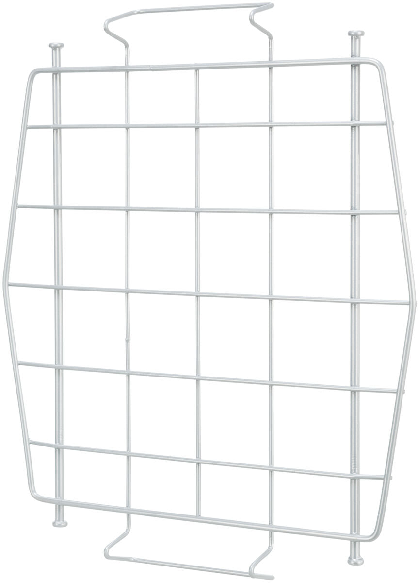 Metallgitter in rechteckiger Form mit mehreren horizontalen und vertikalen Stäben, silberfarben.